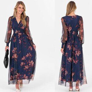 ANRABESS Women's Floral Maxi Dress V Neck Long Sleeve Flowy Fall 2025